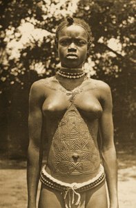 Woman from Guinea with traditional scarification, c.1905